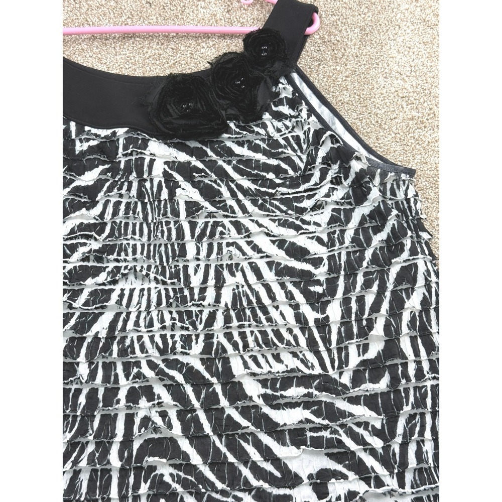Cato Woman Zebra Ruffle Rosette Tank Top Black White 18 20W Sleeveless Y2K Plus - Picture 10 of 11